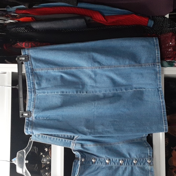 Sexy Chic denim jean two-piece skirt top set rockabilly pinup - Picture 2 of 9